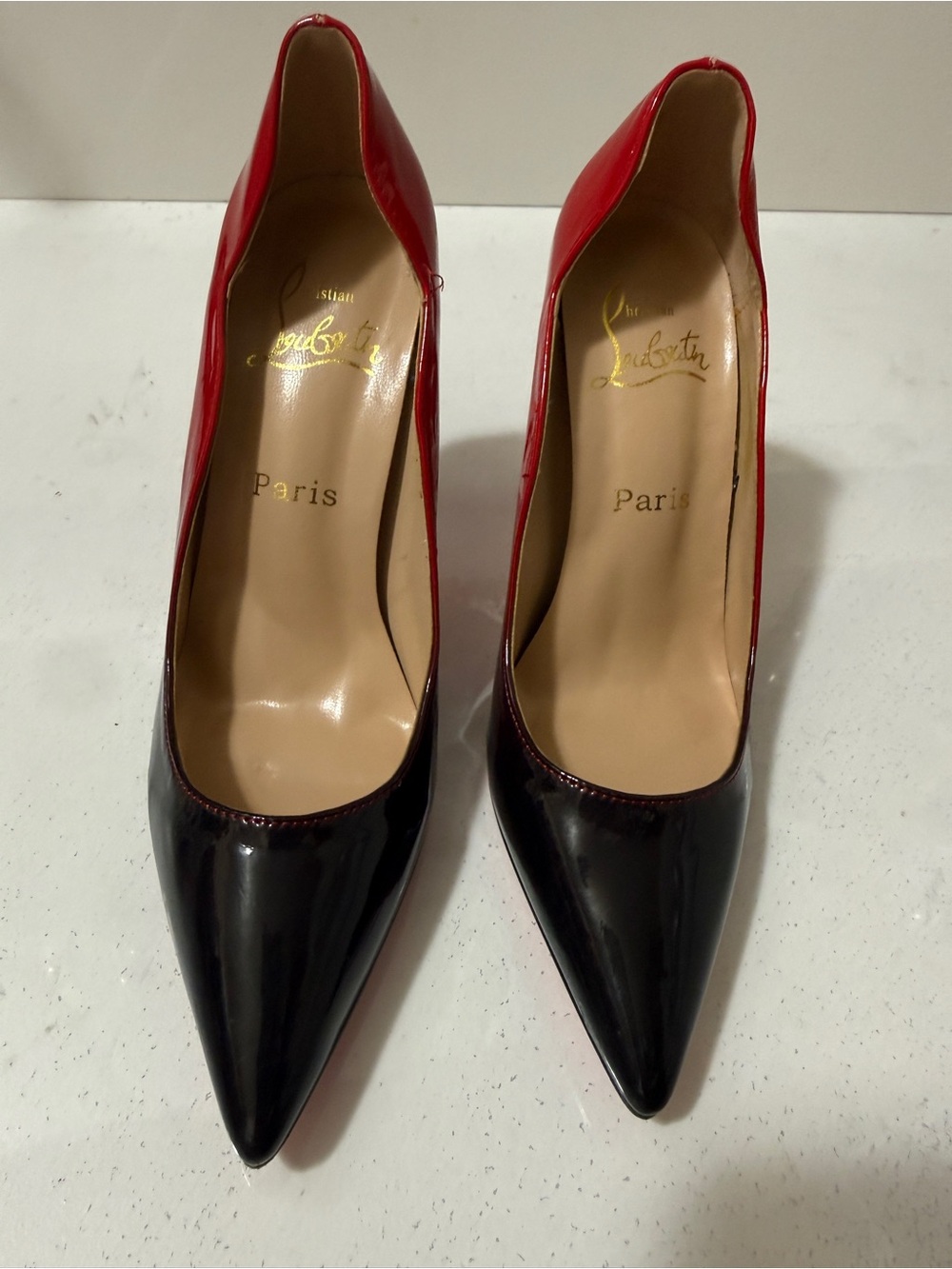 Women's patent Two-Tone Red and Black High Heel Pumps